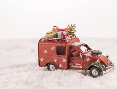 closeup toy car with christmas