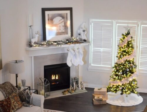 tree in white room near the fireplace