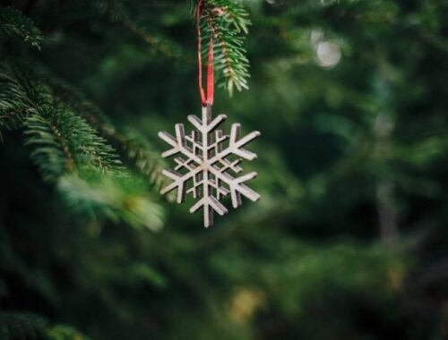 closeup wooden snowflake